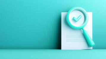 3D illustration of a magnifying glass hovering over a document photo