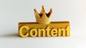 a golden crown placed on a block labeled with the word content photo
