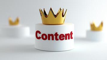 a crown is placed on a block labeled with the word content photo