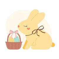 Happy easter rabbit with eggs in basket decoration vector
