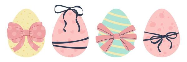 Set of easter eggs with different ribbon bows vector