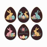 Set easter compositions with bunny inside an chocolate egg. vector
