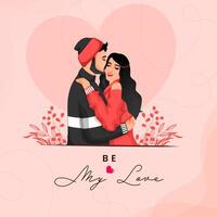 My Love Message Text with Romantic Couple Character on Pink Background for Happy Valentine's Day Greeting Card. vector