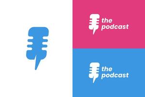 simple podcast logo with microphone icon shape as text ballon vector