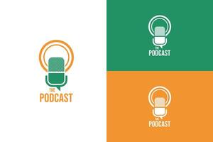 podcast logo with microphone image and circle ornament behind it vector