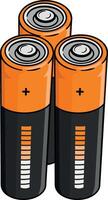 three pieces AA battery without background with black outline vector