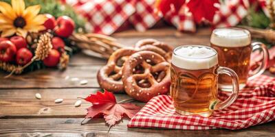 Experience a Cozy Autumn Celebration filled with delightful Pretzels and refreshing Beer photo