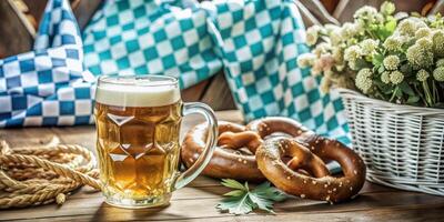 A Bavarian beer and pretzel setup embodies a rich cultural celebration and enjoyment photo