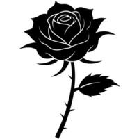 Elegant silhouette of a rose with a leaf for floral designs. vector