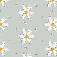 Daisy flowers seamless background repeating pattern, wallpaper background, cute seamless pattern background. Chamomile pattern on a light green background, with black stroke vector