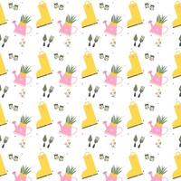 Spring seamless pattern, cute seasonal objects. vector