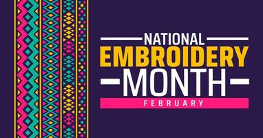 National Embroidery Month background banner or poster design template. observed every year in February. Holiday concept. Use to any Template, card, poster, placard, template. vector