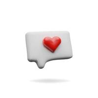 3d render love speech bubble left. Romantic online communication. Three dimensional illustration message with heart shape. Chat icon of love discussion, social conversation. Media template comment vector