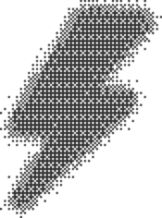 Pixel pattern lightning shape. Textured with bitmap Y2k dither gradient. Retro flash with old computer game graphic effect. Halftone grunge illustration png