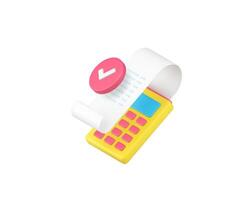 Success shopping payment POS machine terminal and receipt 3d icon realistic vector