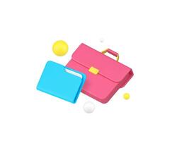 Business document briefcase with file folder 3d icon realistic illustration vector