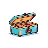 Vintage blue suitcase with open lid and accessories inside vector