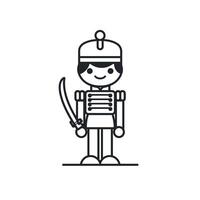 Wooden soldier toy figure holding a sword and smiling vector