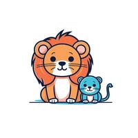 Cute lion and cub sitting together in a playful pose vector
