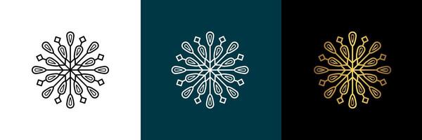 logotype, snowflake. circular pattern. Color black, white, gold. Isolated design element for themes abstract geometrical modern decoration round logo template. vector