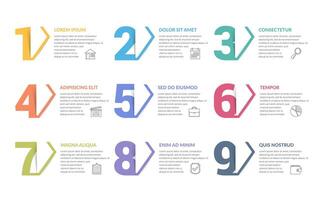 Set of nine numbers with place for your text, can be used as steps, options, process design, workflow vector