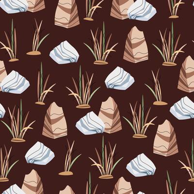 Seamless pattern with African plants. Cute children s texture with grass, stones. illustration for children s wallpaper