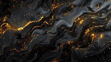 Abstract black and gold marble background with fluid lines and shimmering golden flecks, perfect for luxury design and artistic projects. photo