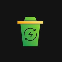 Trash can and recycle energy icon solid gradient, free energy, ecology, renewable and green energy concept. Gradient Solid icon. vector