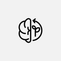 Eco brain with leaf and looping arrow icon line, free energy, ecology, renewable and green energy concept. Linear and lineart icon. vector
