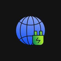 Globe and Plug icon solid gradient, free energy, ecology, renewable and green energy concept. Gradient Solid icon. vector