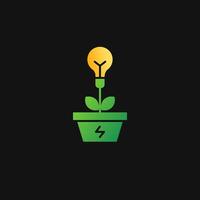 Bulb and plant in a pot icon solid gradient, free energy, ecology, renewable and green energy concept. Gradient Solid icon. vector