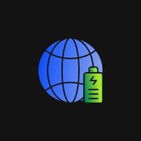 Globe and battery icon solid gradient, free energy, ecology, renewable and green energy concept. Gradient Solid icon. vector