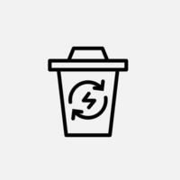 Trash can and recycle energy icon line, free energy, ecology, renewable and green energy concept. Linear and lineart icon. vector
