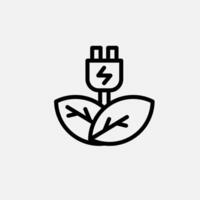 Eco plug and leaf icon line, free energy, ecology, renewable and green energy concept. Linear and lineart icon. vector
