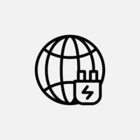 Globe and Plug icon line, free energy, ecology, renewable and green energy concept. Linear and lineart icon. vector