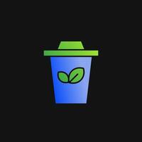 Trash can and leaf icon solid gradient, free energy, ecology, renewable and green energy concept. Gradient Solid icon. vector