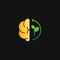 Eco brain with leaf and looping arrow icon solid gradient, free energy, ecology, renewable and green energy concept. Gradient Solid icon. vector