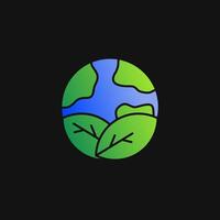 Go green globe earth and leaf icon solid gradient, free energy, ecology, renewable and green energy concept. Gradient Solid icon. vector