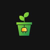 Plug and sprout in a pot icon solid gradient, free energy, ecology, renewable and green energy concept. Gradient Solid icon. vector