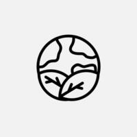 Go green globe earth and leaf icon line, free energy, ecology, renewable and green energy concept. Linear and lineart icon. vector