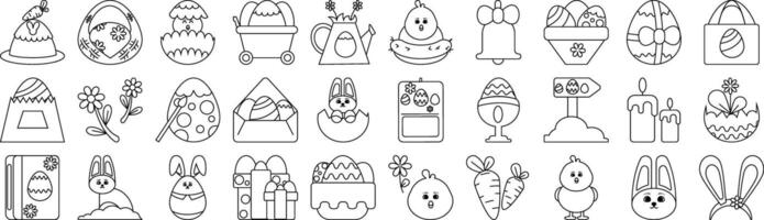 Modern monochrome outline icon set for easter day event vector