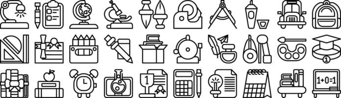Modern monochrome outline icon set for back to school vector