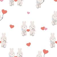 Seamless pattern with cute rabbits. Flat background. Valentine's day design. Creative texture for fabric, wrapping, textile, wallpaper, apparel. vector