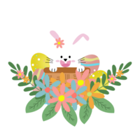 colorful eggs with flowers and cute bunny ,easter day style png