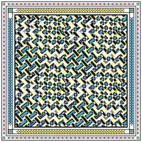 A dynamic blue and yellow geometric pattern showcasing an intricate arrangement of shapes and lines. vector