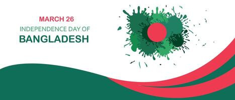 Abstract design for Bangladesh Independence Day featuring splatter art with the flag colors and March 26 text. vector