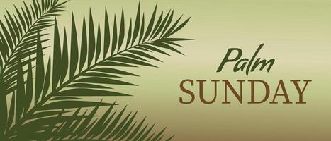 Minimalist Palm Sunday greeting card design with green palm leaves and elegant Palm Sunday text on a beige background. vector