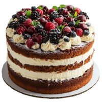 Delicious layered cake topped with fresh berries and cream, perfect for celebrations and special occasions. delightful treat that brings joy and sweetness to any gathering png
