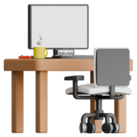 3D Rendering Modern Workspace with Computer and Chair for Interior Design png