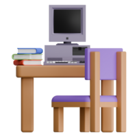 3D Rendering Table with Computer and Books for Interior Design png